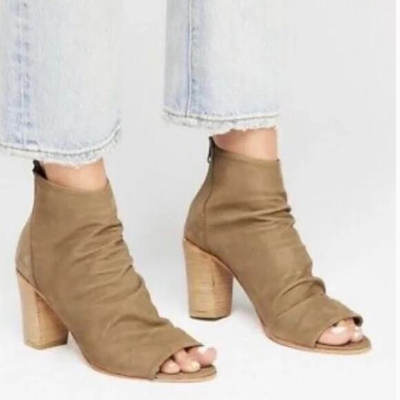 Free People Womens Shoes Clearwater Tan Heel Peep Toe Bootie Size 8 - Picture 11 of 11